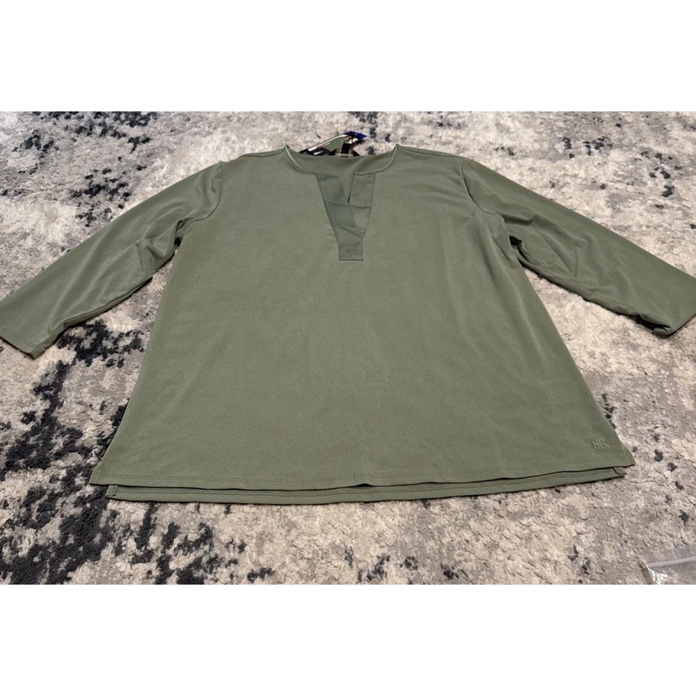 Banana Republic Green V Neck 3/4 Sleeve Shirt Womens Large New Olive Blouse